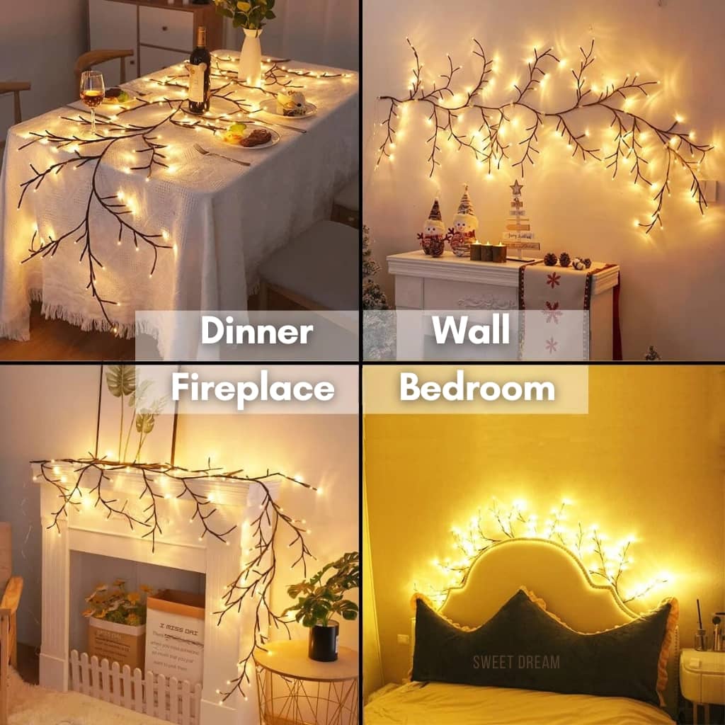 SUPA Willow Vine Lights, Christmas Swags Decorations Indoor Room Decor, 18 Branches 144 LEDs Lighted Willow Vine Lights for Walls Bedroom Home Decor